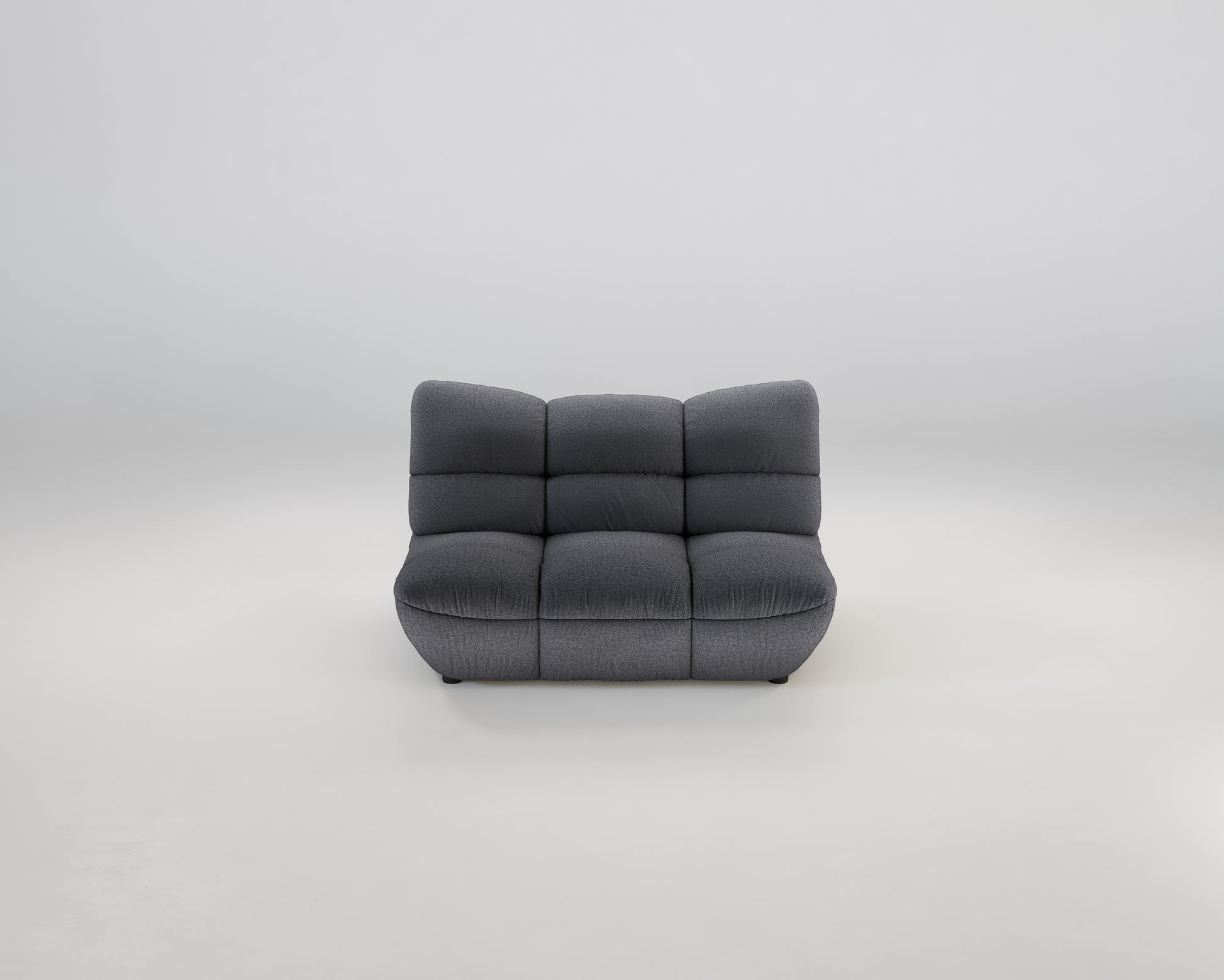 Pomodoro 2-Sitzer-Sofa in Dunkelgrau mit tiefer Sitzfläche und modernem Tufting-Design auf hellem Grund.