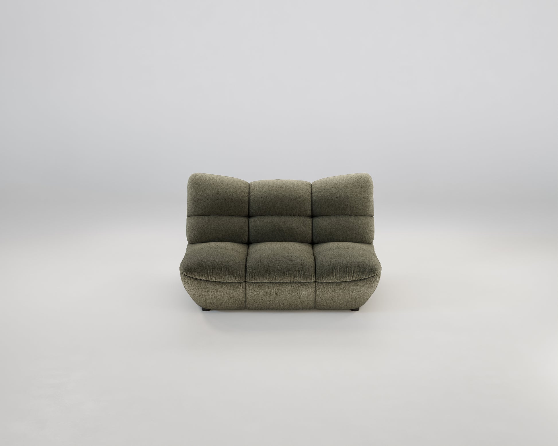 Das Pomodoro 2-Sitzer-Sofa in Olivgrün mit verstellbarer Rückenlehne auf einem schlichten weißen Hintergrund.