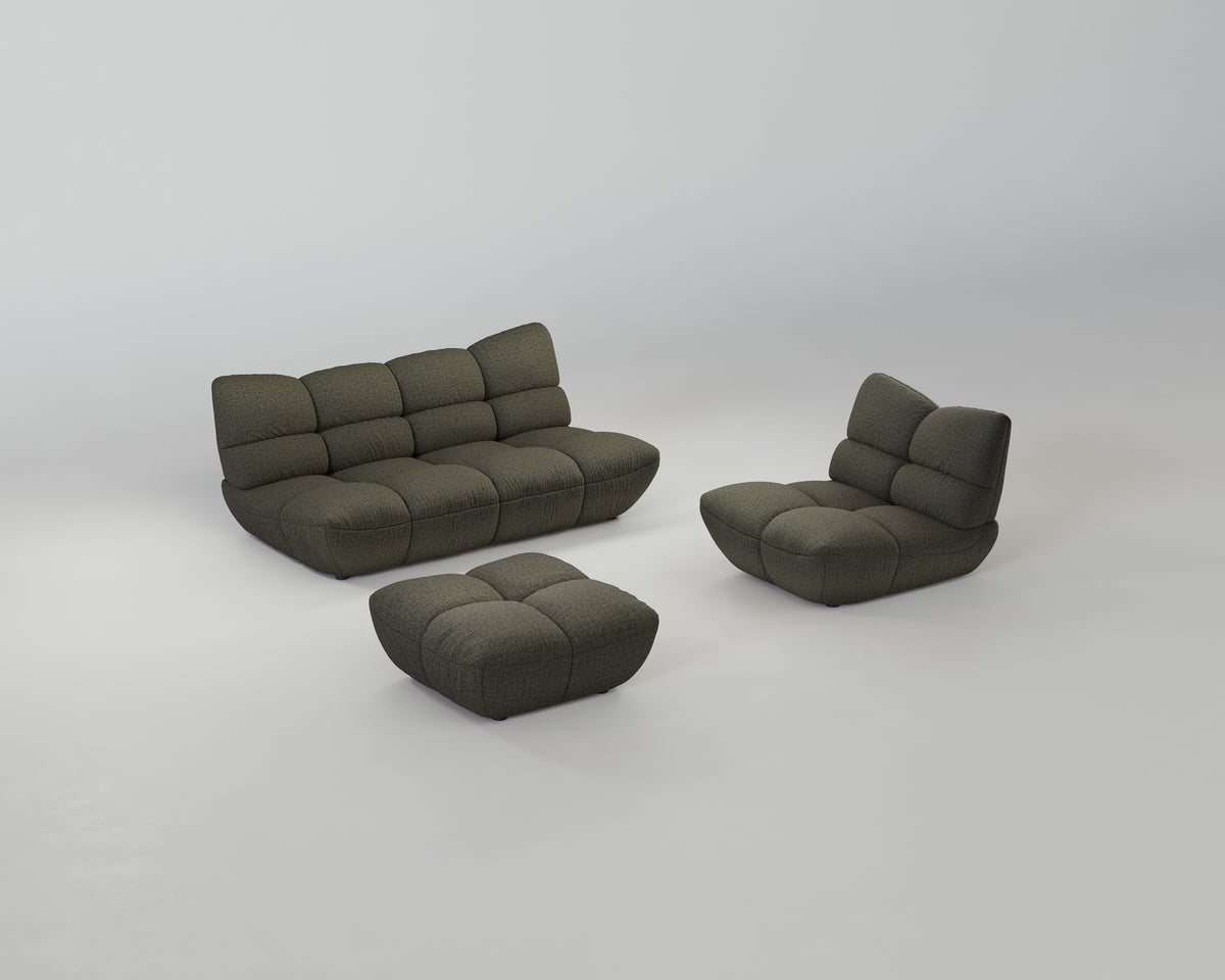 Pomodoro Wohnzimmerset (3-Sitzer + Hocker +Sessel)