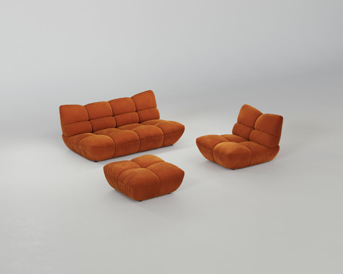 Pomodoro Wohnzimmerset (3-Sitzer + Hocker +Sessel)