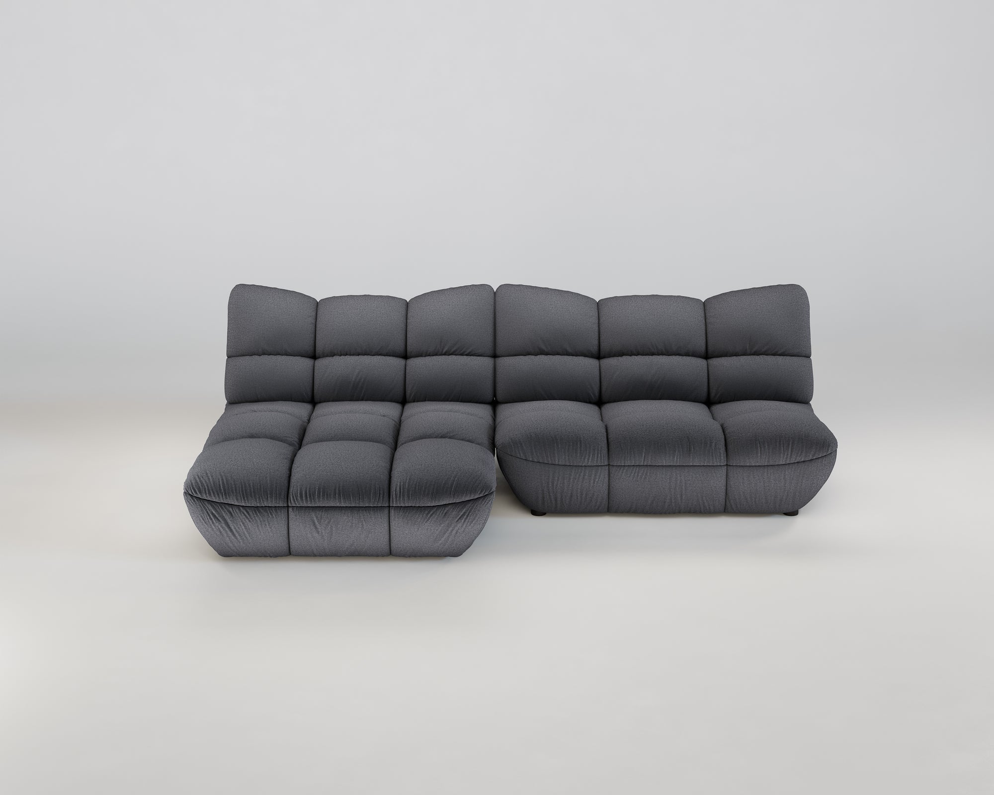 Dunkelgraues Pomodoro XL Ecksofa (Links) von Pomodoro mit verstellbarer Rückenlehne auf hellem Grund.