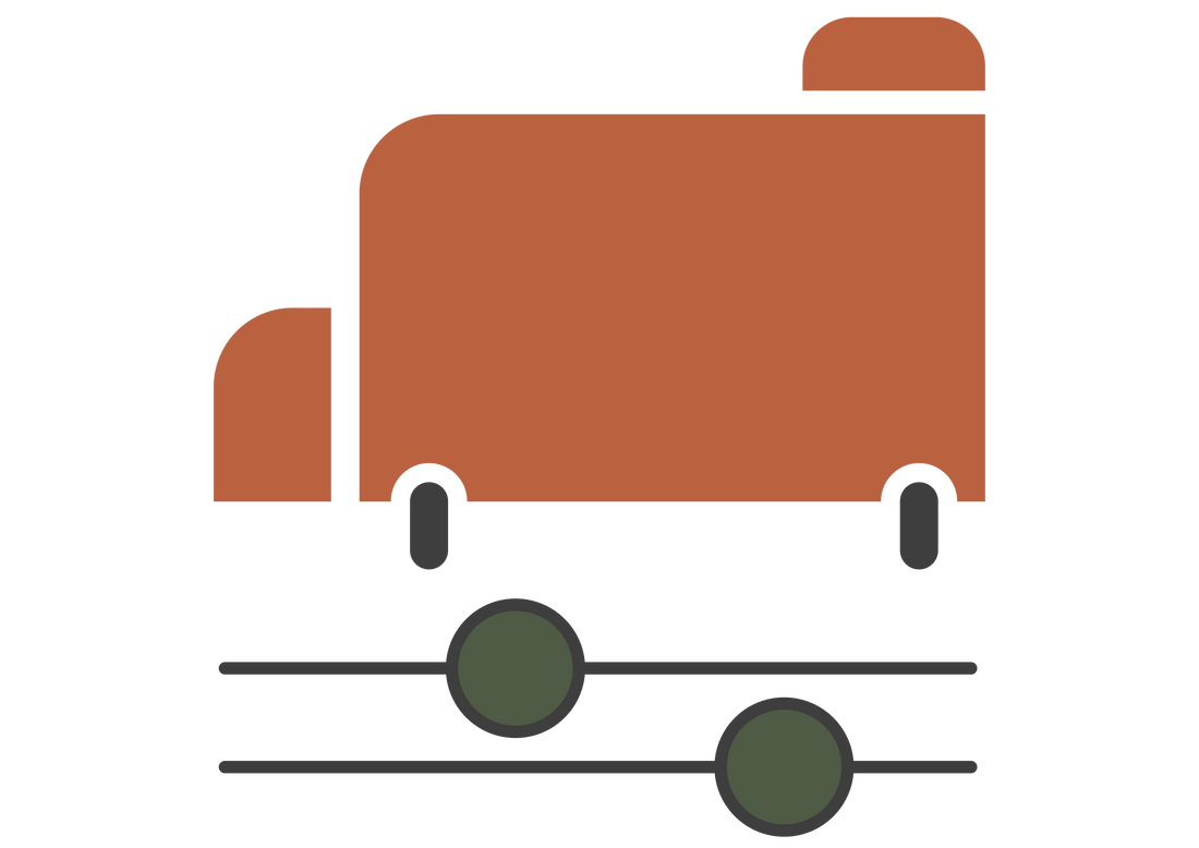 Einfache Illustration eines Lastwagens über zwei horizontalen Schiebern mit runden grünen Knöpfen.